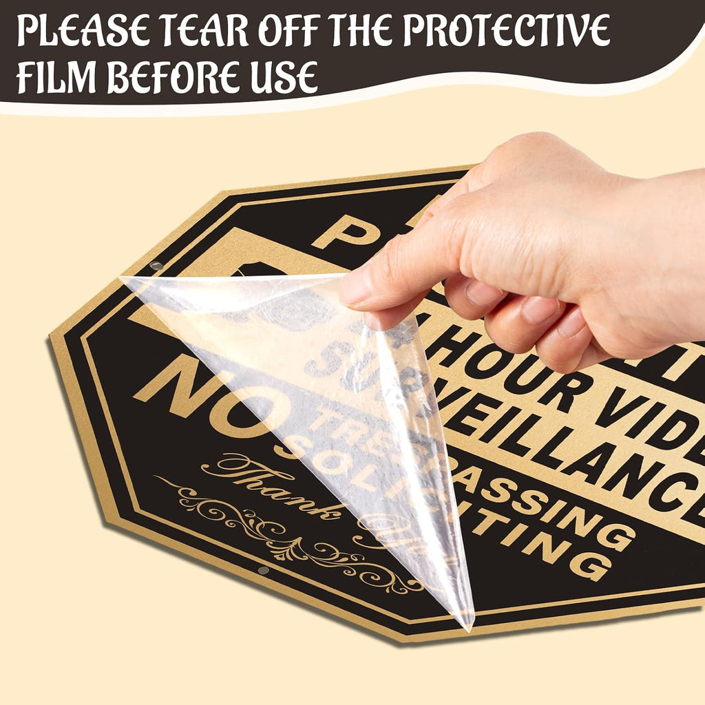 2 Pcs No Trespassing Sign 10 x 10 Inch Private Property Signs 24 Hours Video Surveillance Aluminum Security No