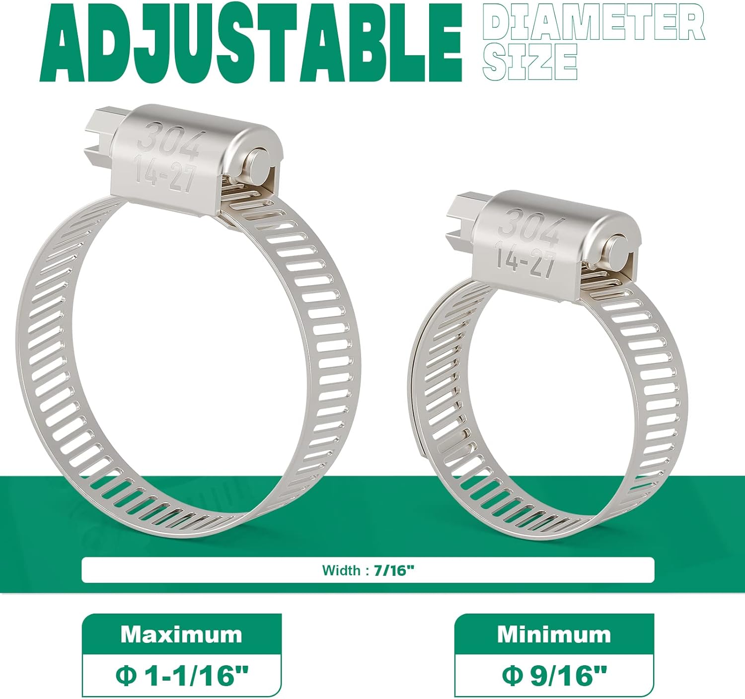 15PCS Hose Clamps Stainless Steel Adjustable 9/16"-1-1/16"(14-27mm) | Heavy Duty, Rust Resistant, Worm Gear Small