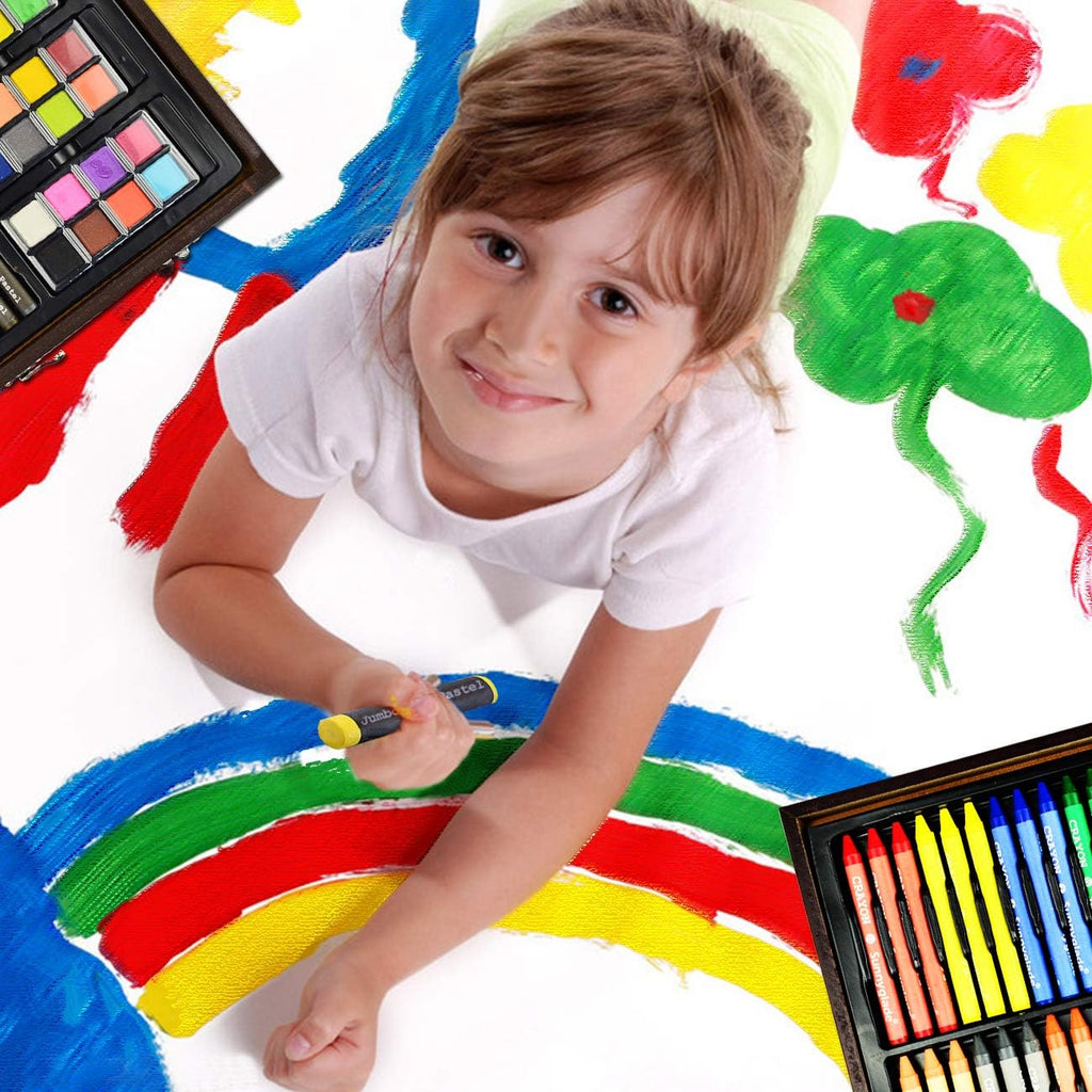 145 Piece Deluxe Art Set, Wooden Box & Drawing Kit with Crayons, Oil Pastels, Colored Pencils, Watercolor Cakes