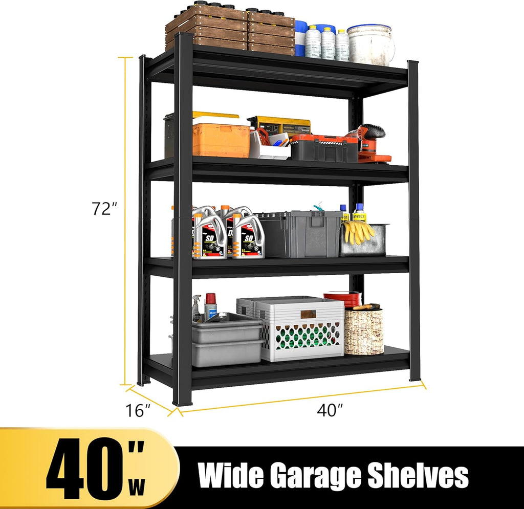 40" W Garage Shelving Heavy Duty, 1800LBS Loads Garage Storage Shelves Heavy Duty, 4-Tier Metal Shelving Units and