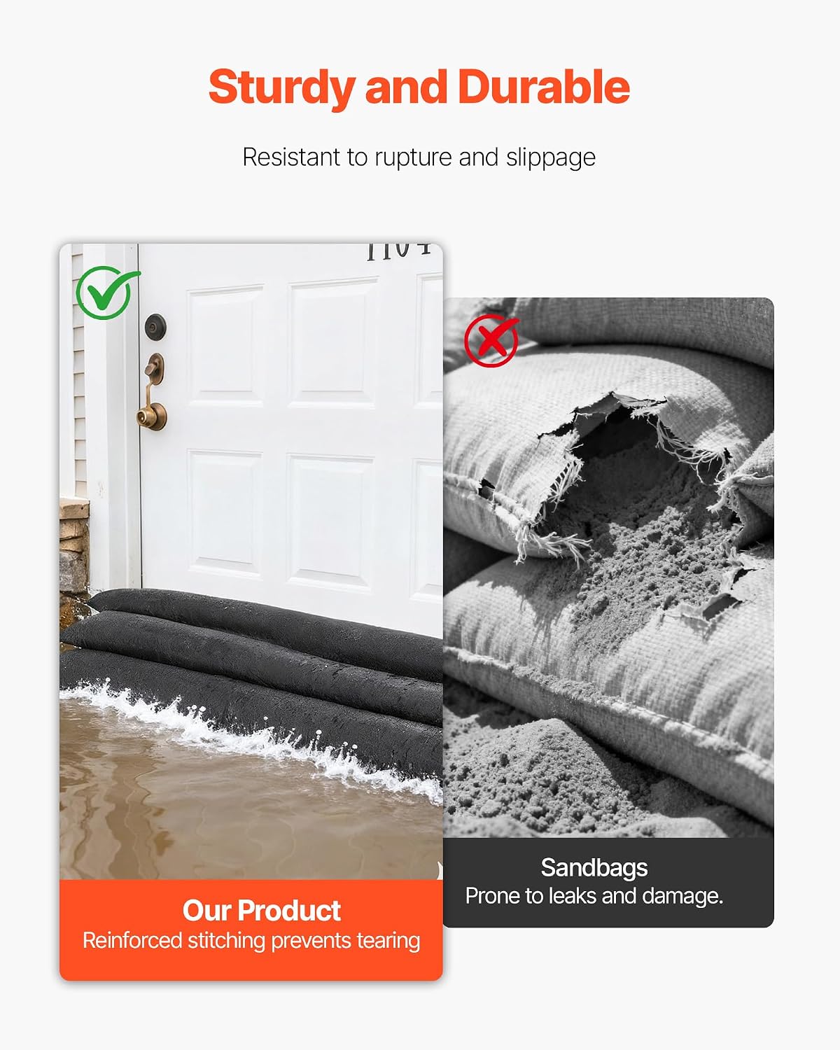 Flood Barrier, 4 Pack, 5 x 0.7 ft Flood Bags Activated by Water, Water Absorbent Barrier, Sandless Sandbags Blockage