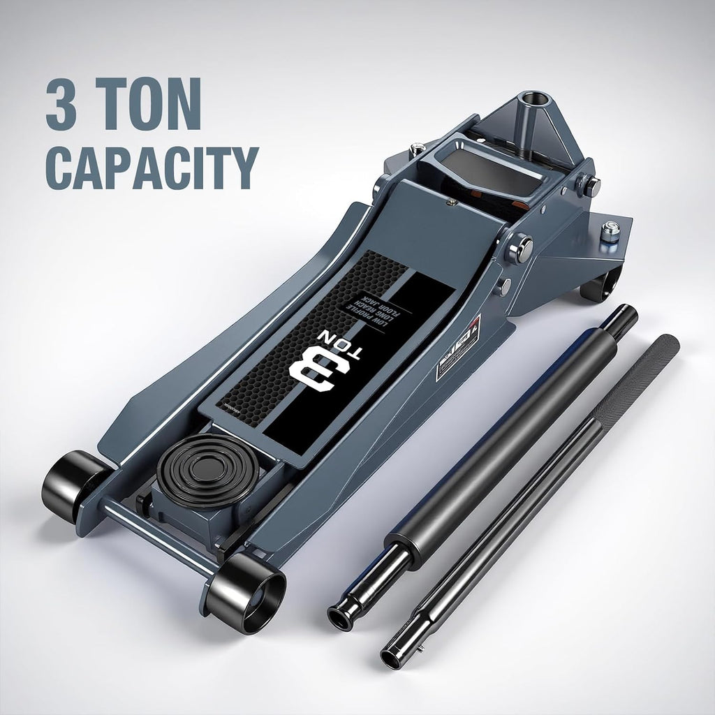 3 Ton Extra Long Reach Floor Jack Hydraulic Low Profile Floor Jack with Dual Piston Quick Lift Pump, Home and