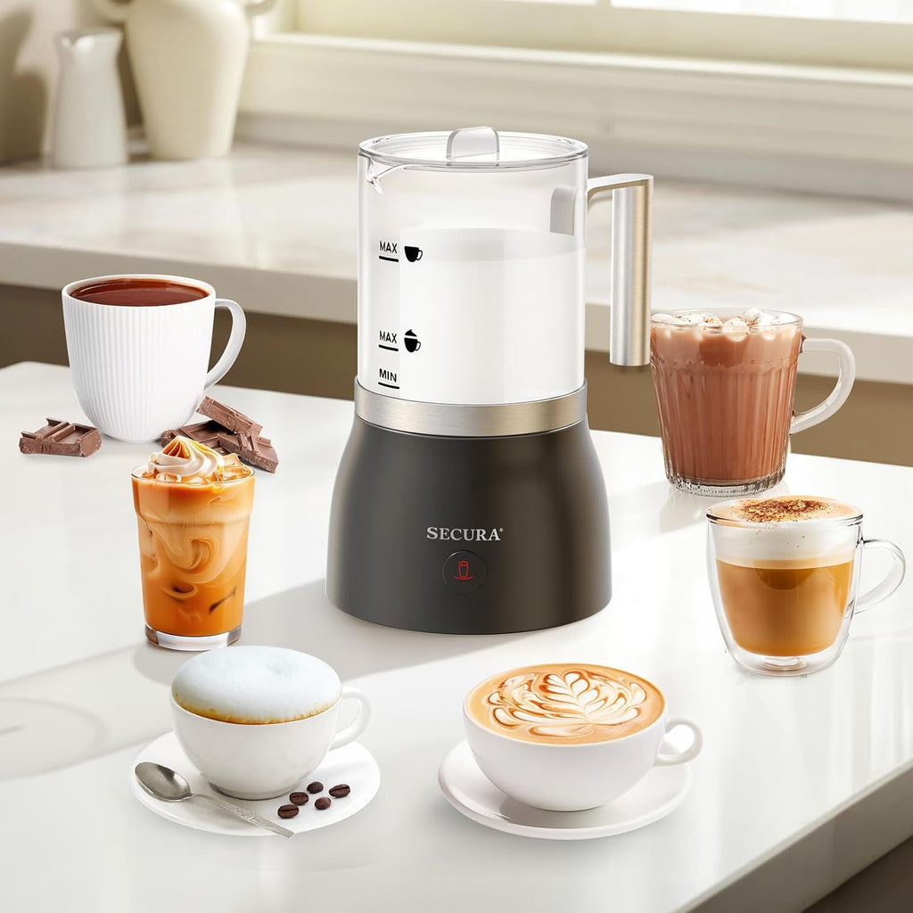 17oz 4-in-1 Electric Milk Frother and Steamer with Glass Jug, Hot/Cold Foam Maker for Latte, Cappuccino, Macchiato &