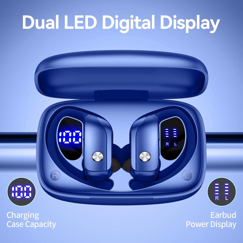 Ear Buds Wireless Earbuds Bluetooth Headphones with 80H Playtime LED Display Case, Over-Ear Hook with Mic, Stereo