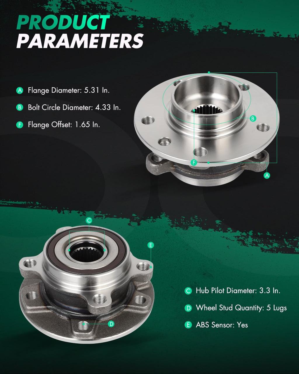 SCITOO 1x 513389 Wheel Bearing Hub Assembly 5-Lug 4WD,AWD