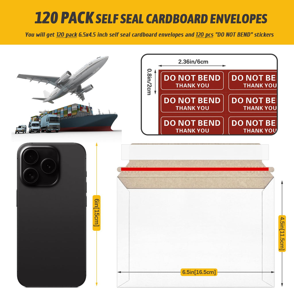 120 Pack 6.5x4.5 Inch Rigid Mailers,Self Seal Rigid Envelopes,White