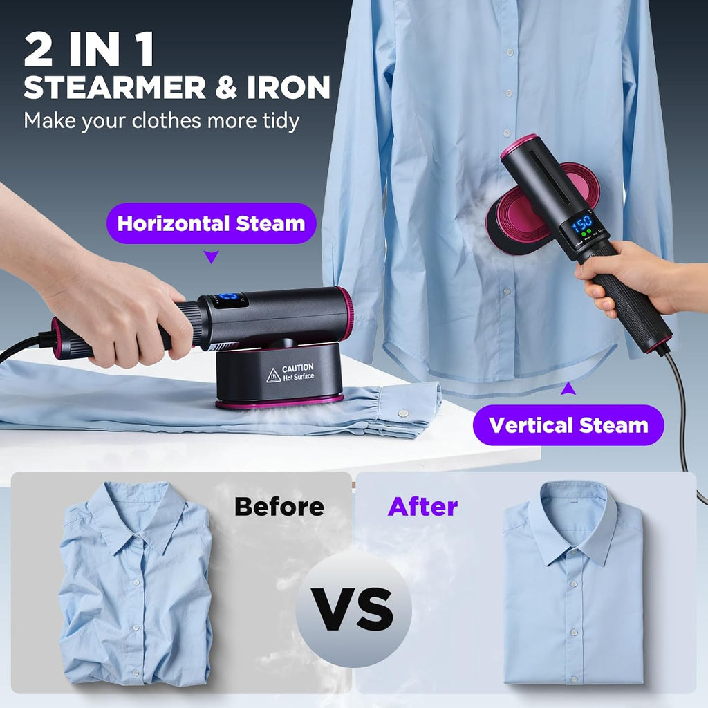 Travel Steamer for Clothes, 2-in-1 Steam Iron & Garment Steamer | Portable Handheld Clothes Steam with Fast Heat-Up