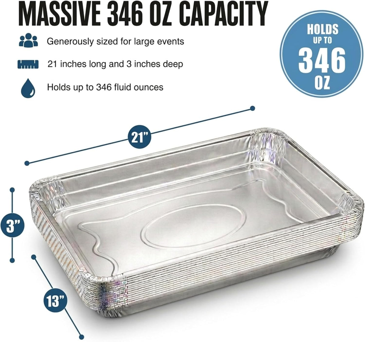 Full Size Deep Steam Aluminum Table Pans - Disposable to go Foil Pans for Chafing, Baking, Storing and Catering