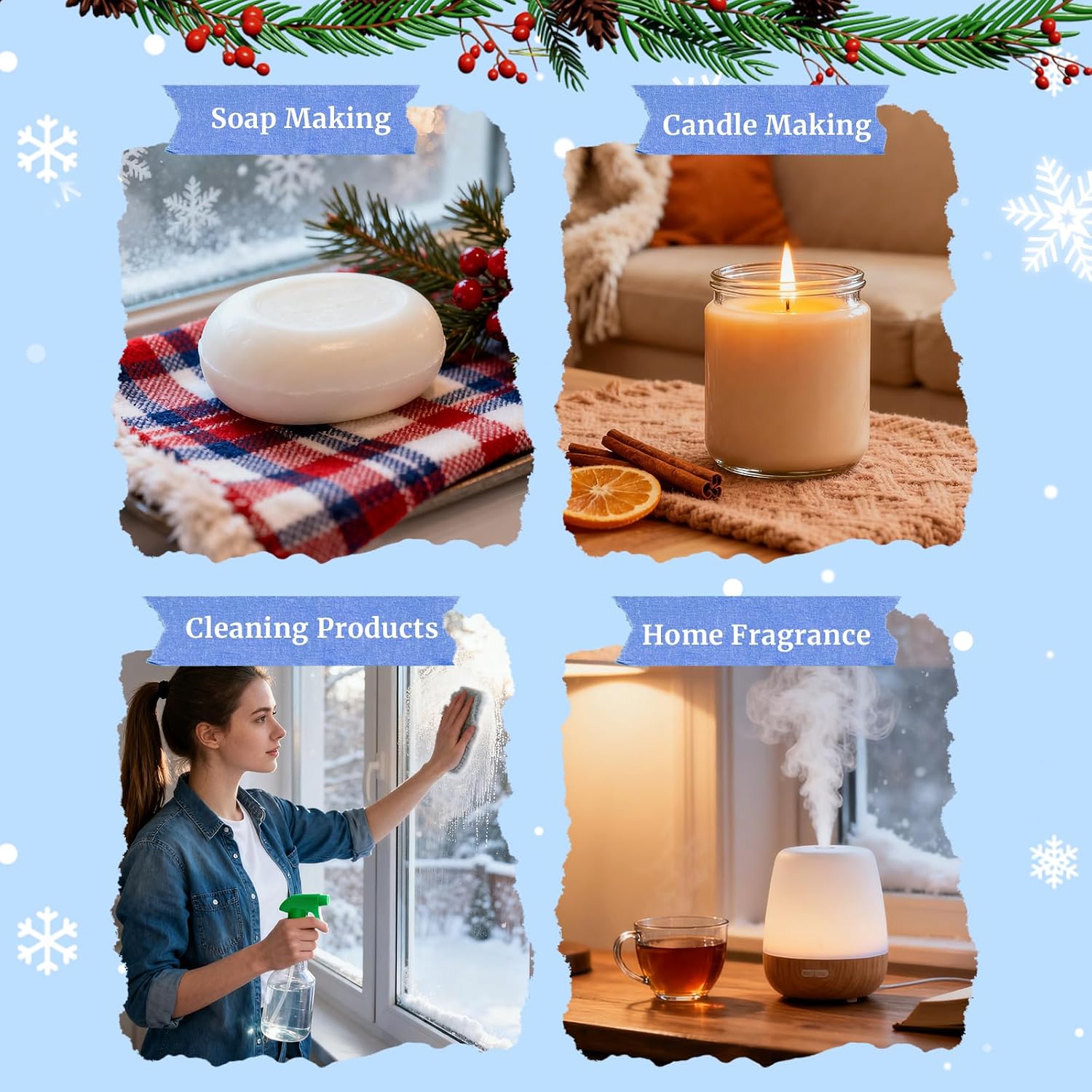 Fragrance Oil Holiday Set, Aromtopia Essential Oils for Candle Soap Making, 6x10ml, Diffuser Oils Scents, Winter