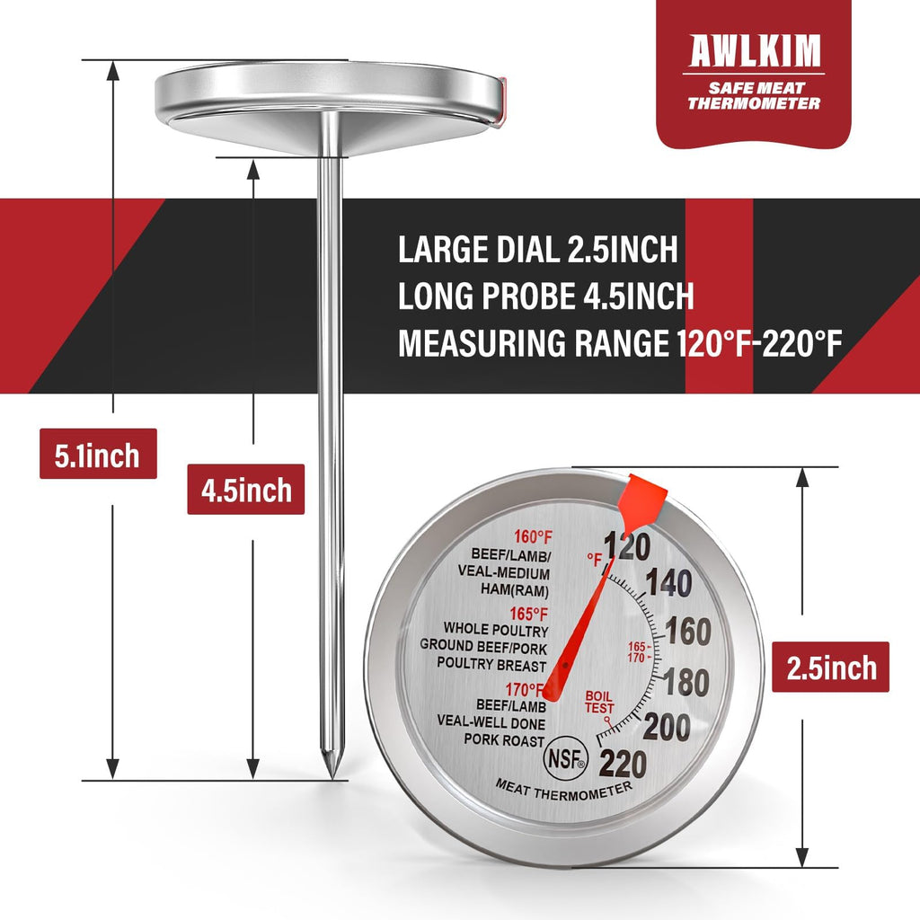 2 Pack Analog Meat Thermometer Oven Safe Dial No Battery