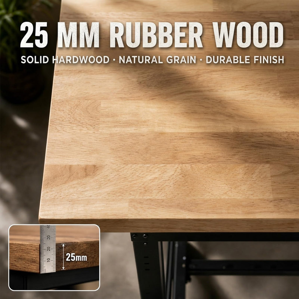 60'' Adjustable Workbench, Shelf & Pegboard, 2000 LBS Load, Rubber Wood Top