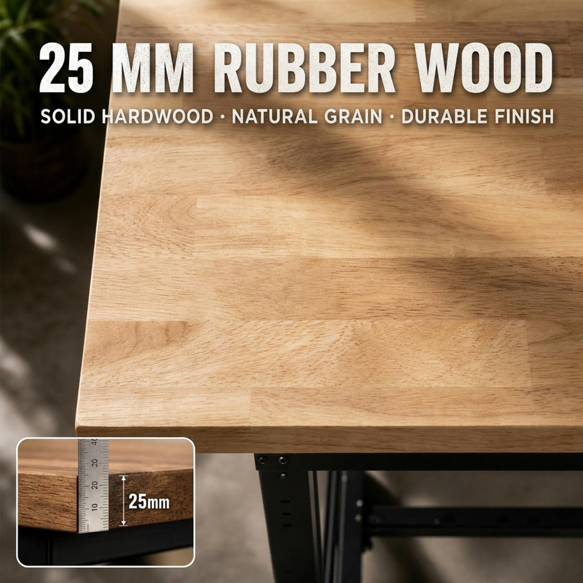 60'' Adjustable Workbench, Shelf & Pegboard, 2000 LBS Load, Rubber Wood Top