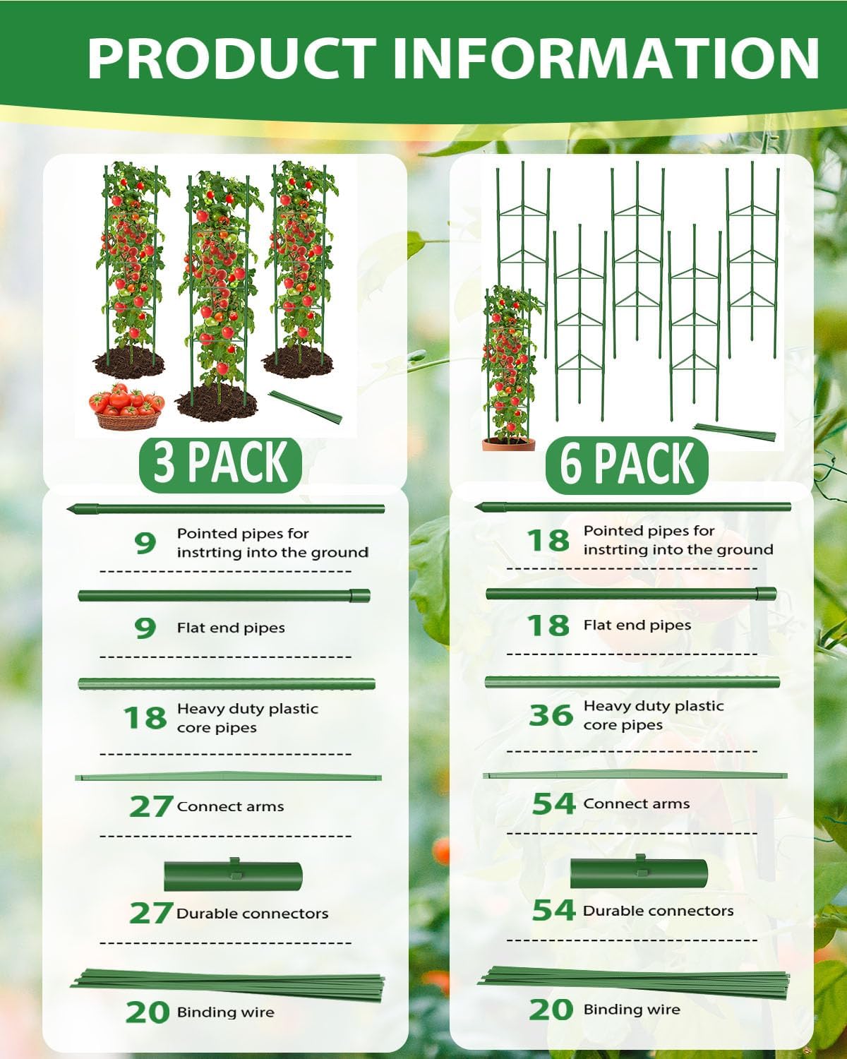 3 Pack Tomato Cages for Garden, 51in*13in Adjustable Tomatoes Plant Stakes Support Cages Trellis, Garden Trellis for