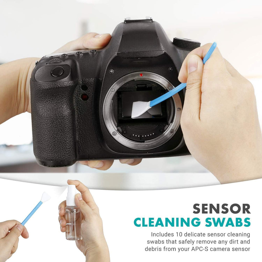 Deluxe Essentials DSLR Camera Cleaning Kit with 10 APS-C Cleaning Swabs, Sensor Cleaning Fluid, Rocket Air Blower