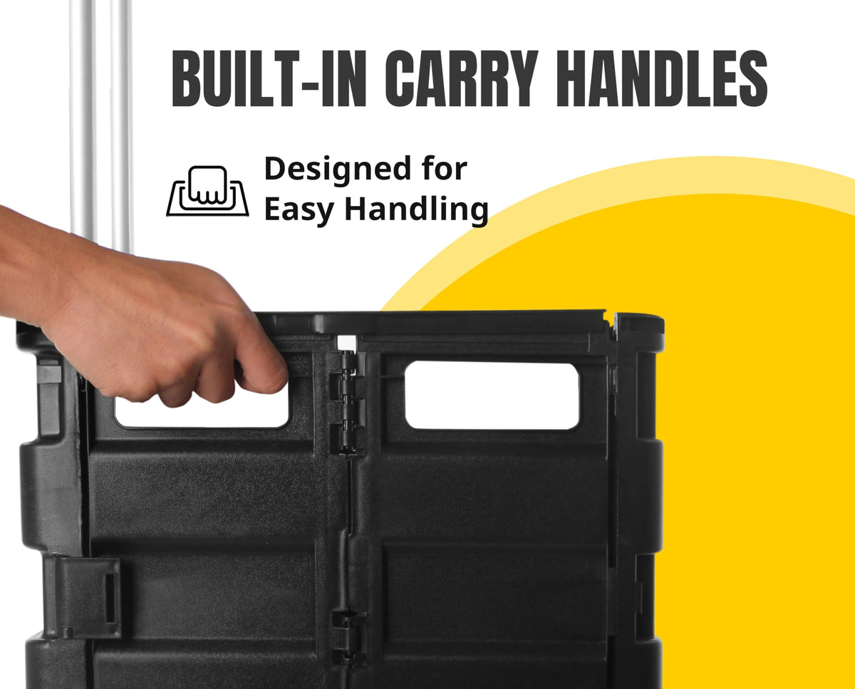 51051 Collapsible Black Rolling Folding Dolly Cart for Teachers - Multi-Functional Dolly with Extra Storage Durable