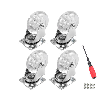 2" Swivel Caster Wheels, 500lbs, Crystal Clear, Set of 4