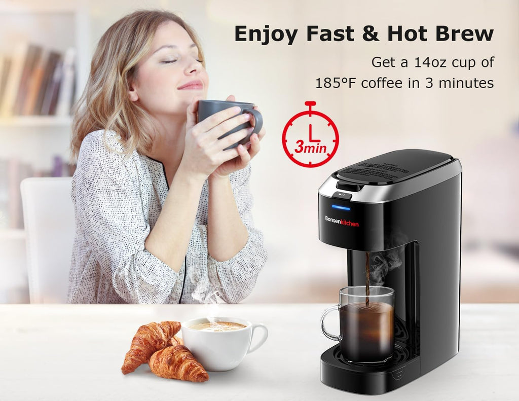 Single Serve Coffee Maker K Cup Pod, 6-14oz Brew Size | 3 Min Fast Brewing with Strength Control, BPA-free Materials