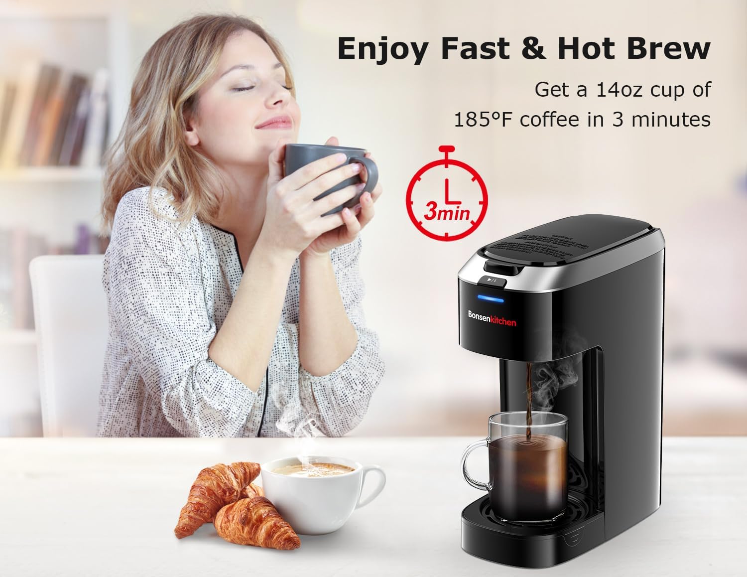 Single Serve Coffee Maker K Cup Pod, 6-14oz Brew Size | 3 Min Fast Brewing with Strength Control, BPA-free Materials