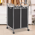 2 Section Laundry Sorter, Laundry Hamper with Wheels, Black