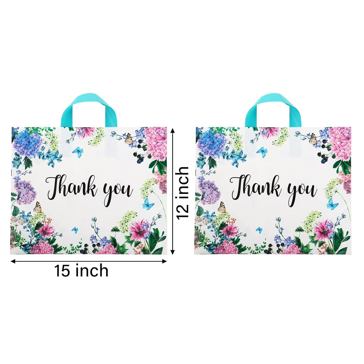 60 Pieces Thank You Gift Bags 12"x 15" with Soft Loop Handles, Floral Shopping Bags Reusable Plastic Shopping Bags