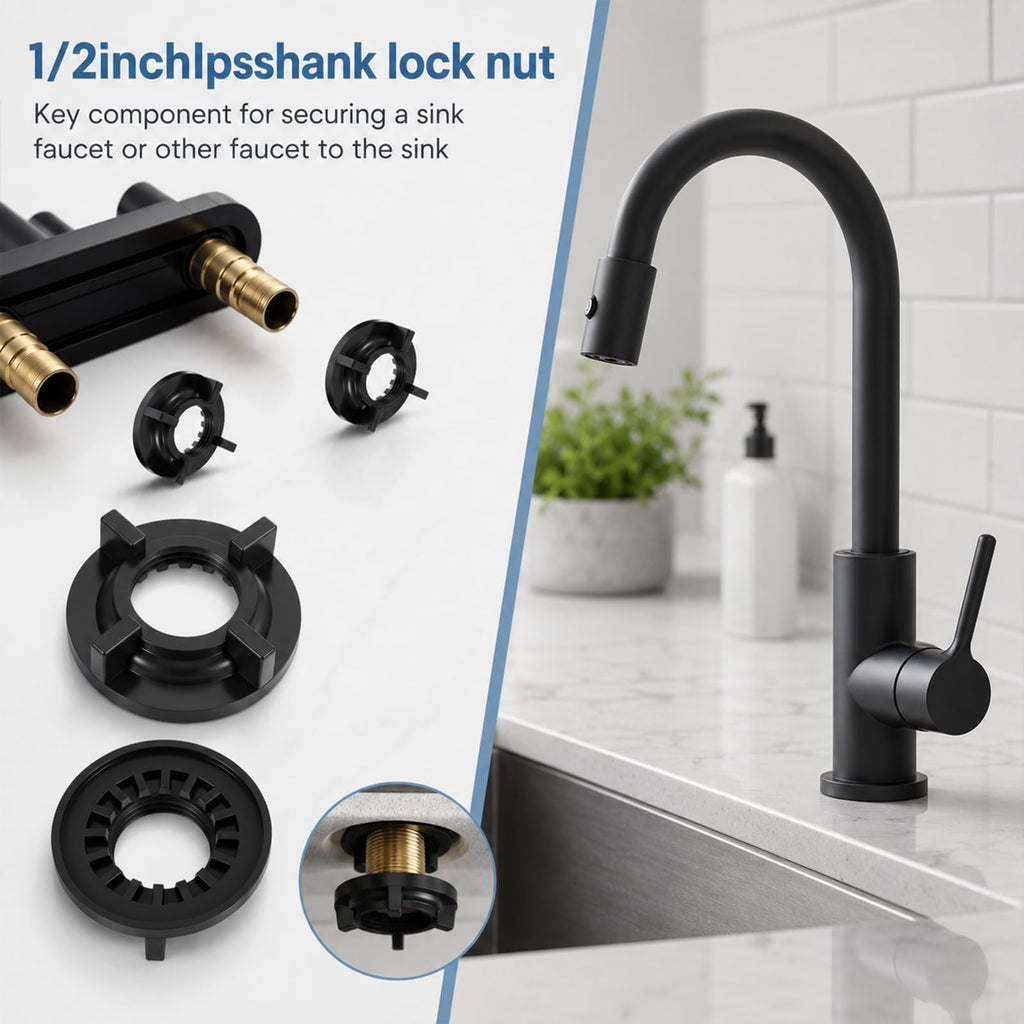Chsoejuf 4PCS 1/2" IPS Faucet Mounting Nut Durable Plastic Lock Nuts Kit