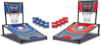 Sports Basketball Net Cornhole Board Set, Basketball & Cornhole in One, Includes 8 Red/Blue Bean Bags, Convenient