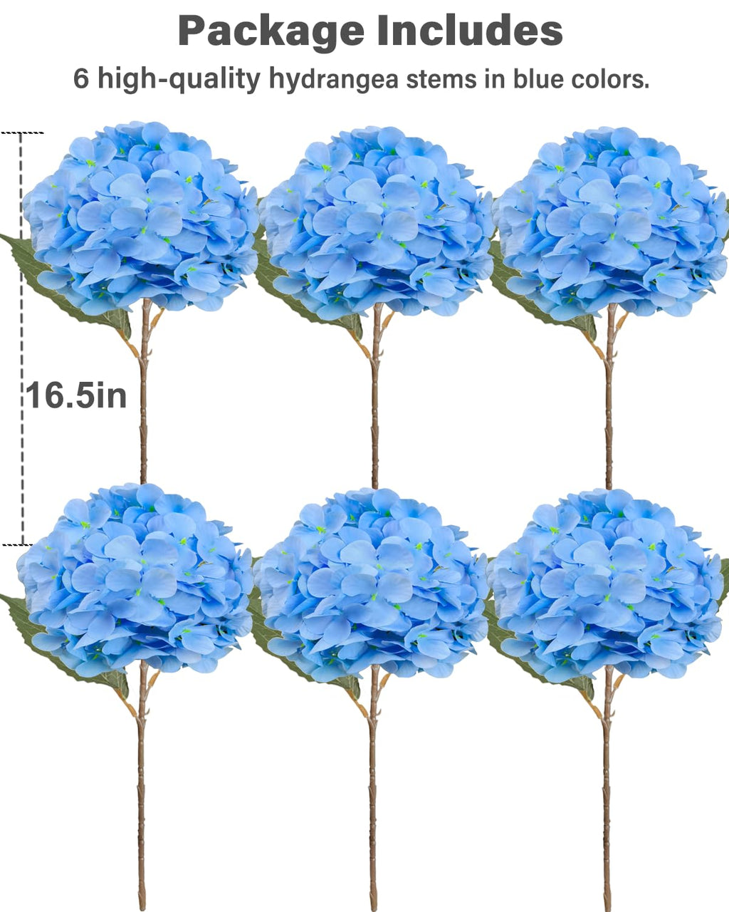 6PCS Blue Hydrangea Artificial Flowers, Silk Faux Hydrangeas