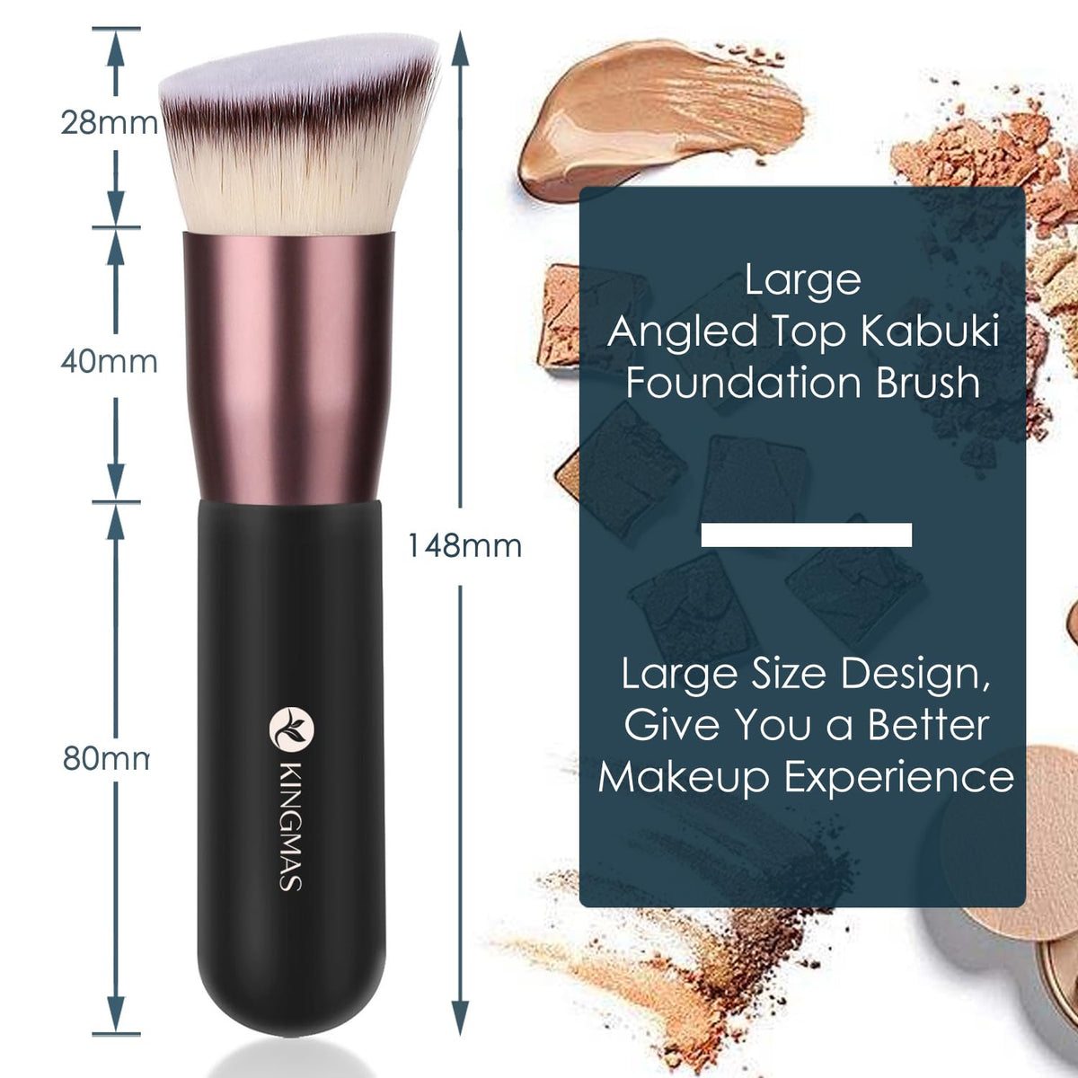 Angled Top Foundation Brush, Premium Kabuki Makeup Brush for Liquid, Blending, Cream, Powder,Blush Buffing Stippling
