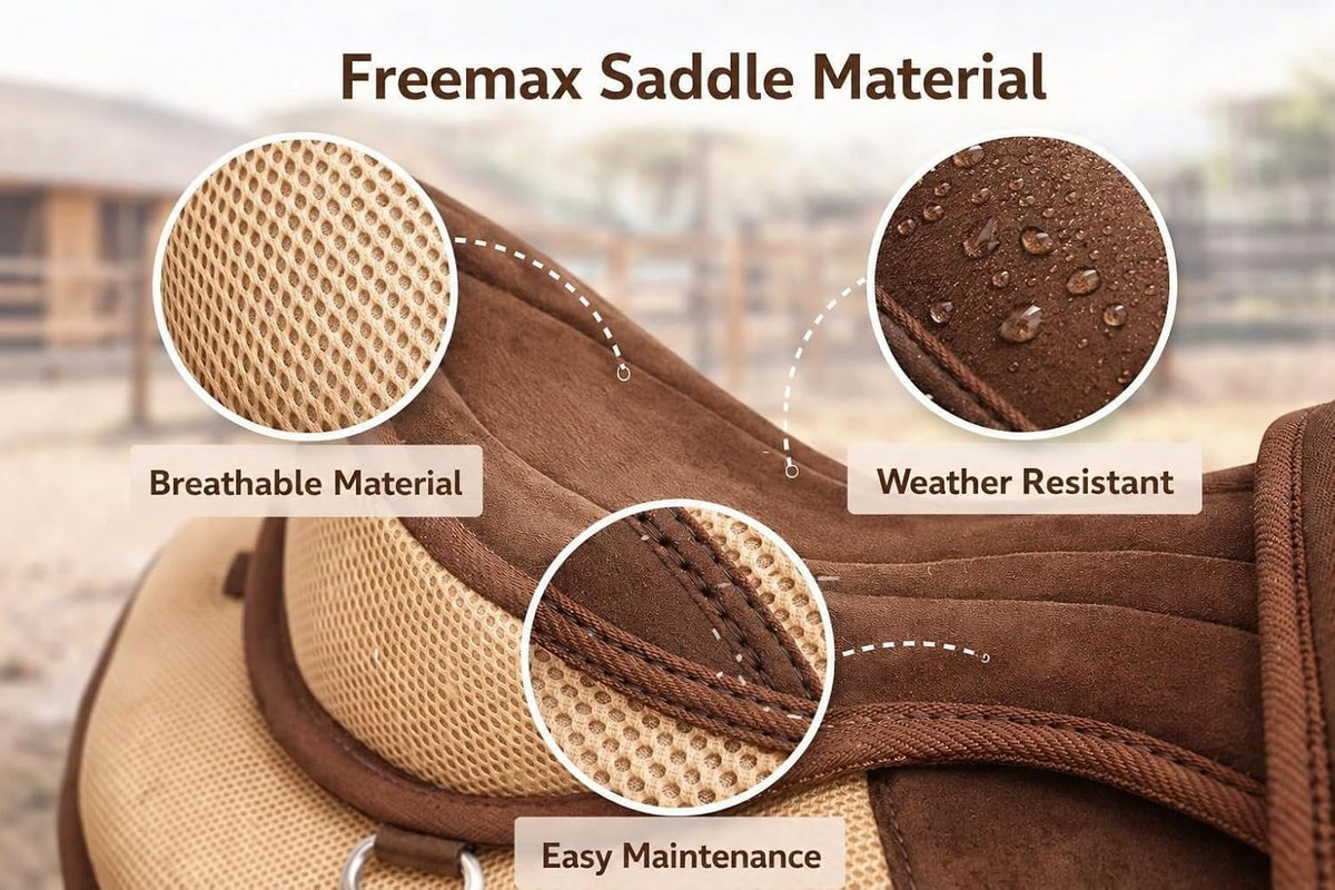 Synthetic Treeless English Horse Saddle with Adjustable Stirrup Leathers & Girth Straps (Free Halter) | Freemax