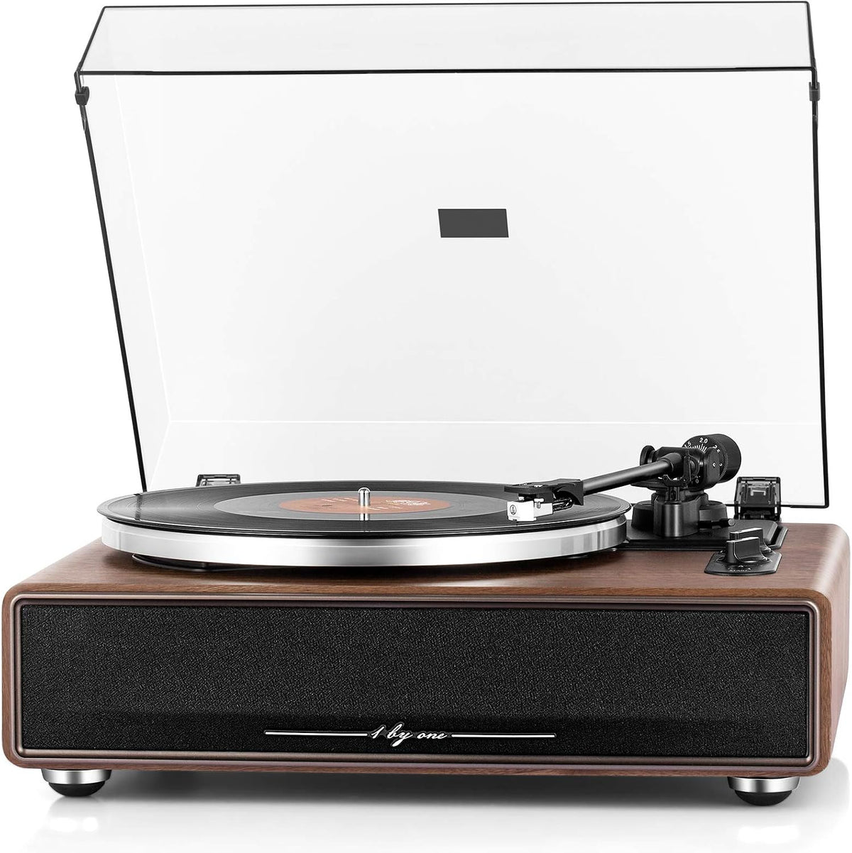 1 BY ONE High Fidelity Belt Drive Turntable with Built-in Speakers | Vinyl Record Player with Magnetic Cartridge