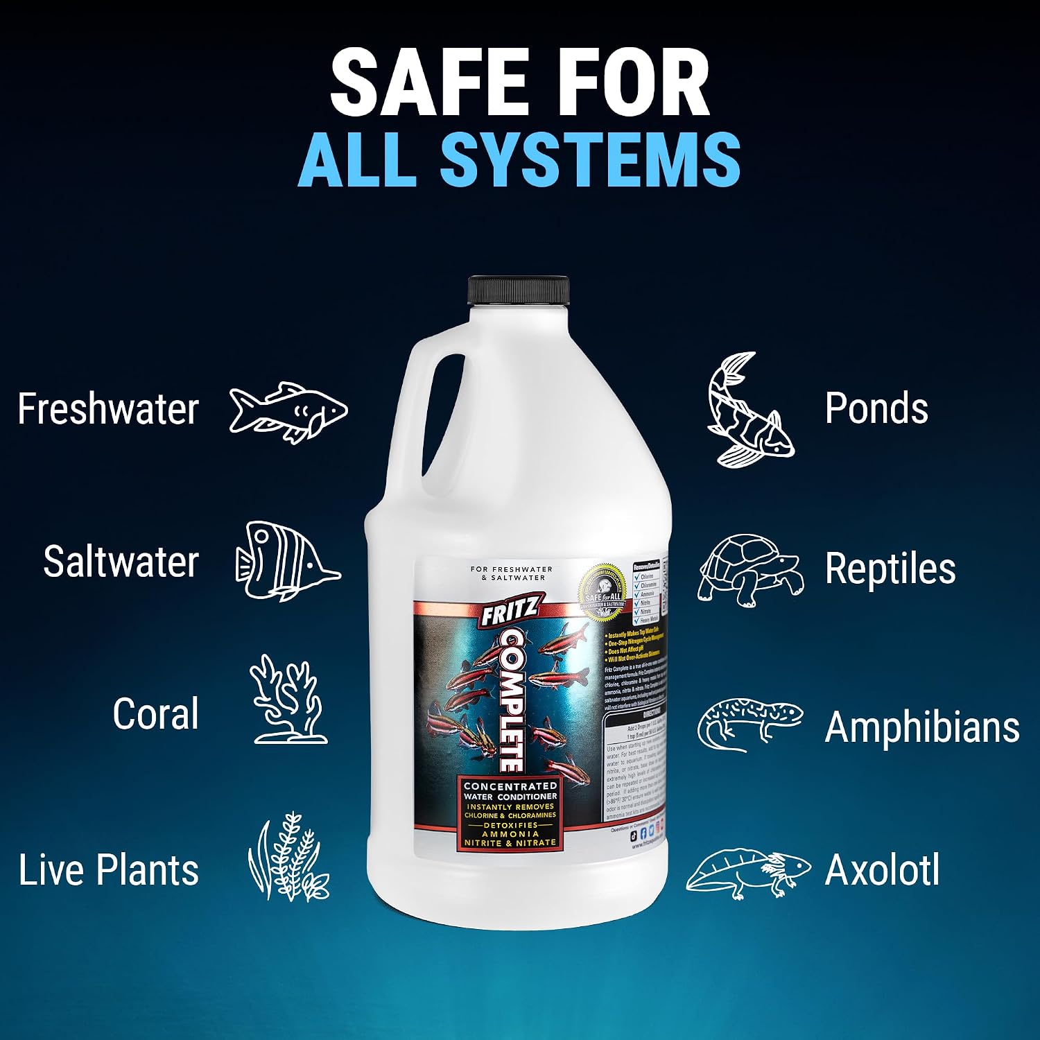 Fritz Complete – Concentrated Water Conditioner/Tap Water Dechlorinator, Instantly Detoxifies Chlorine, Chloramines