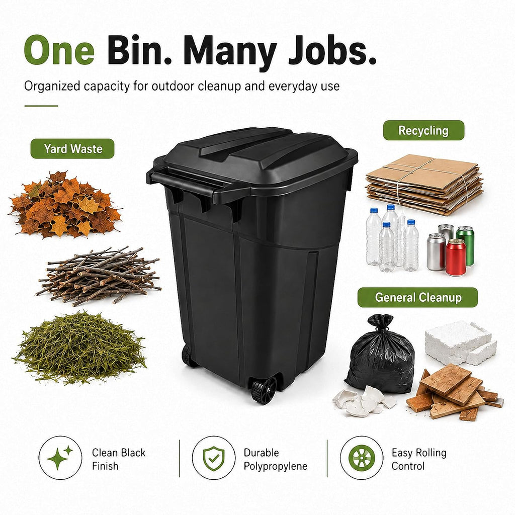 45 Gallon Wheeled Outdoor Trash Can Heavy Duty Garbage Bin with Lid | Secure snap lock lid and rugged wheels for