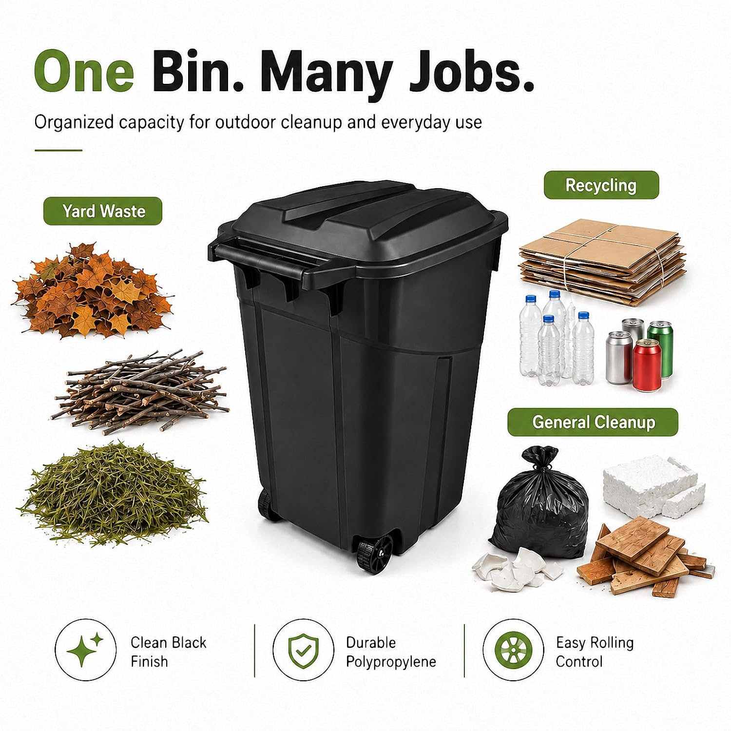45 Gallon Wheeled Outdoor Trash Can Heavy Duty Garbage Bin with Lid | Secure snap lock lid and rugged wheels for