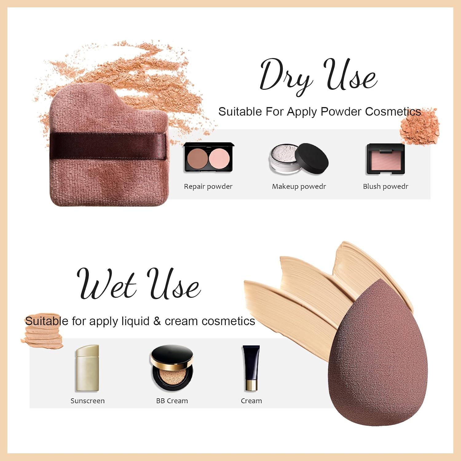 Kabuki Brush Makeup Sponge Set 8 Pcs with Foundation Powder Brush Powder Puff Essential Tools for Flawless Makeup