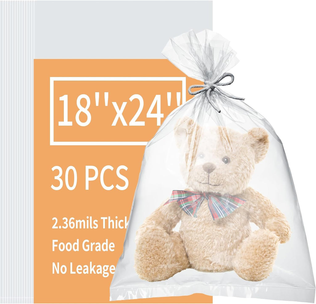 Plastic Flat Open Poly Bags, 30 Count 18 x 24 inch Clear Plastic Bags