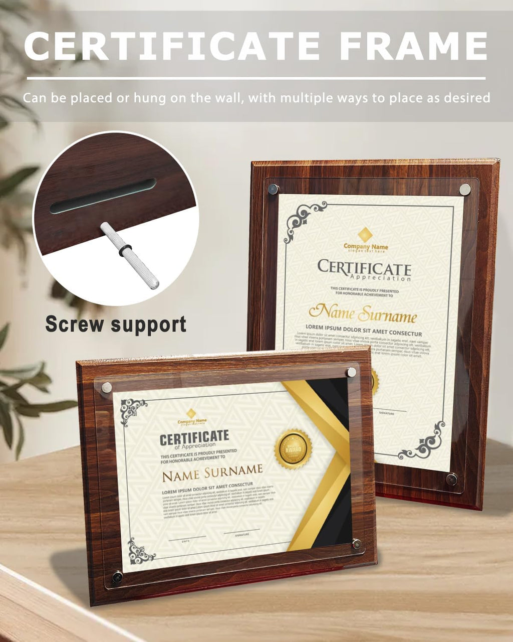 14.88x11.22"Certificate Display Plaque,Wood Certificate Frame Holder | Wood Plaque, Employee Appreciation Plaques