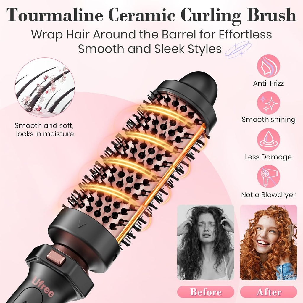 3 in 1 Curling Iron, Curling Wand Set with Thermal Brush Flat Iron Hair Straightener, Dual Voltage Wand Curler