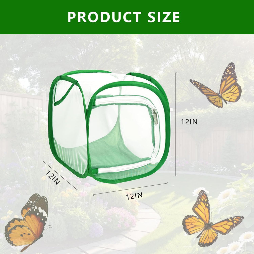 Butterfly House Habitat Insect Cage Clear See Through Pop-up Collapsible Butterfly Enclosure-Small 12"x12"x12"