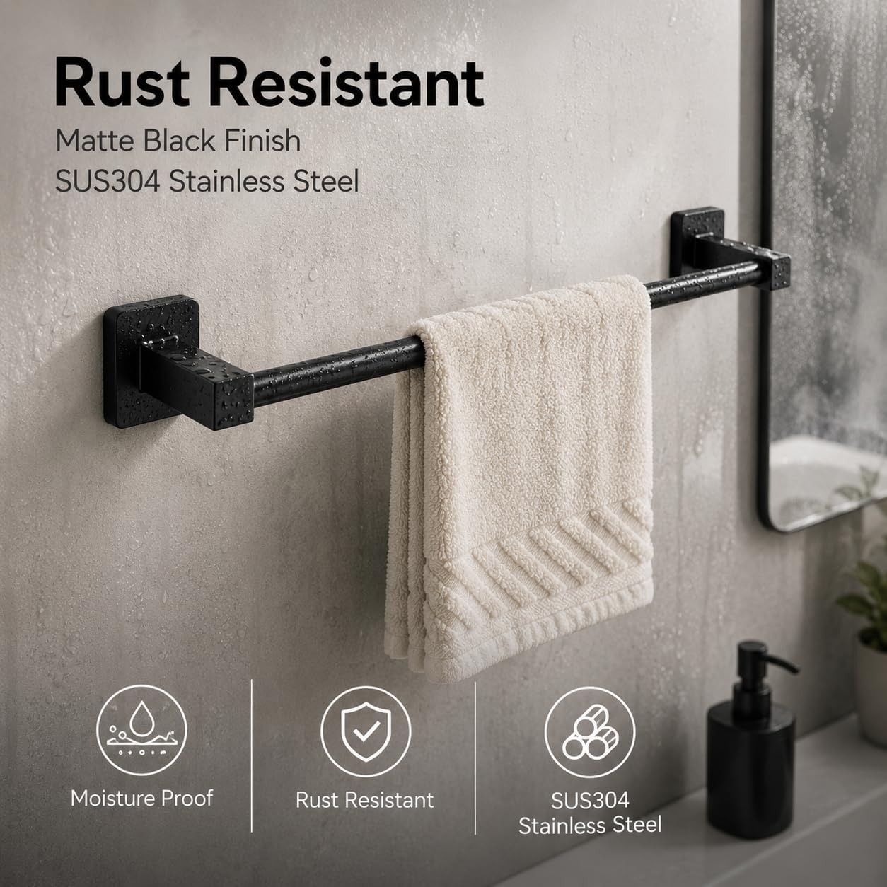 Matte Black Bathroom Hardware Set 4 Pieces,Bathroom Accessories Set Stainless Steel Wall Mounted, Hand Towel Bar