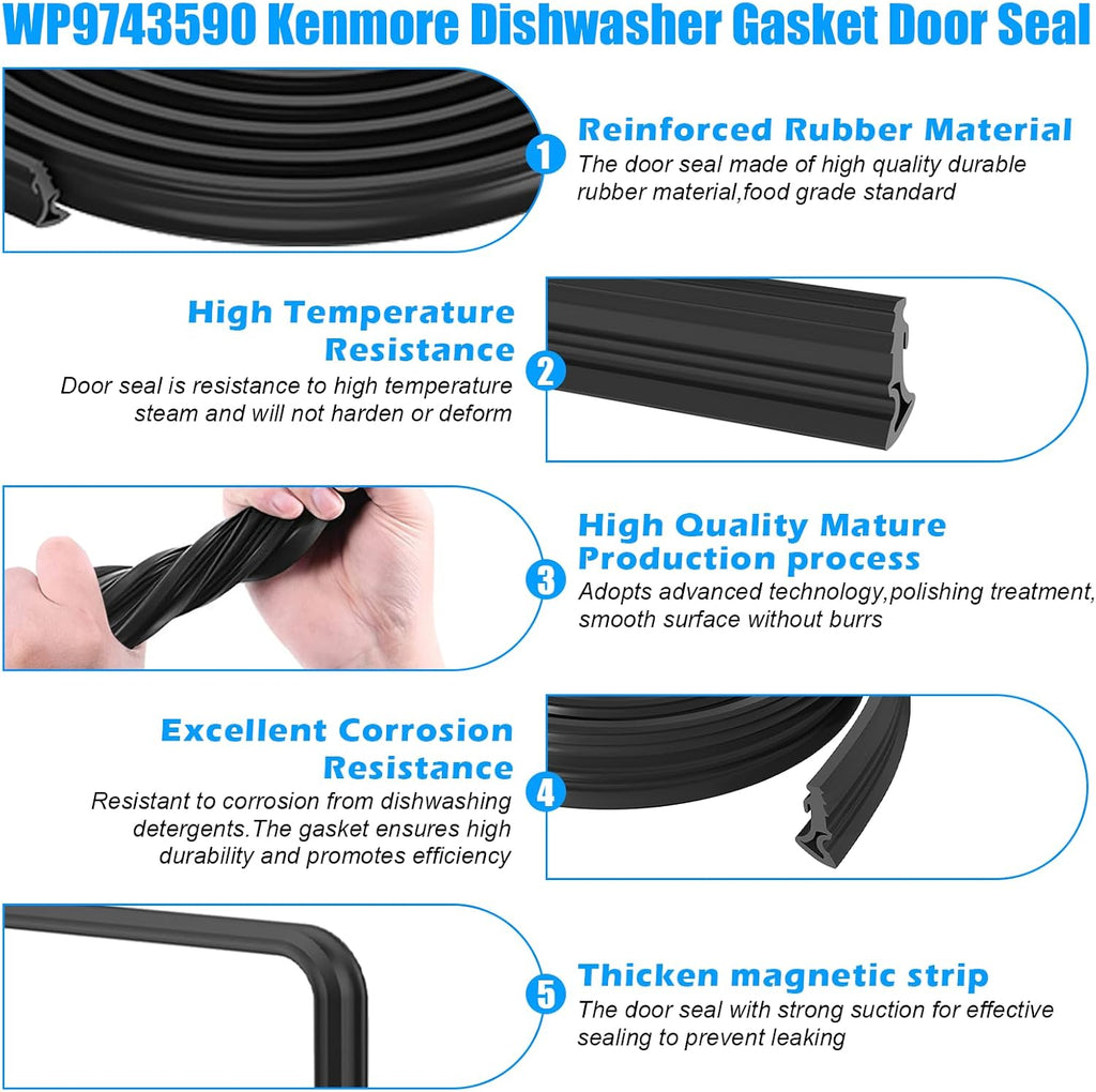 Upgraded WP9743590 9743590 Dishwasher Door Gasket Seal Compatible with KitchenAid Kenmore 665 Dishwasher Parts,WP9743590 66515972990 KUDC24SESS24 Kenmore Dishwasher Tub Gasket Door Seal