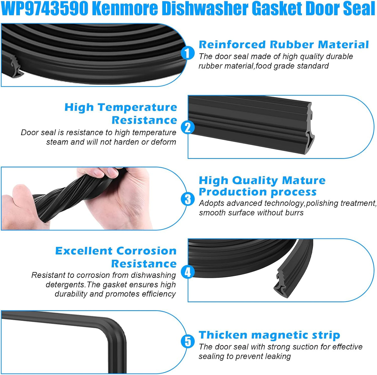 Upgraded WP9743590 9743590 Dishwasher Door Gasket Seal Compatible with KitchenAid Kenmore 665 Dishwasher Parts,WP9743590 66515972990 KUDC24SESS24 Kenmore Dishwasher Tub Gasket Door Seal