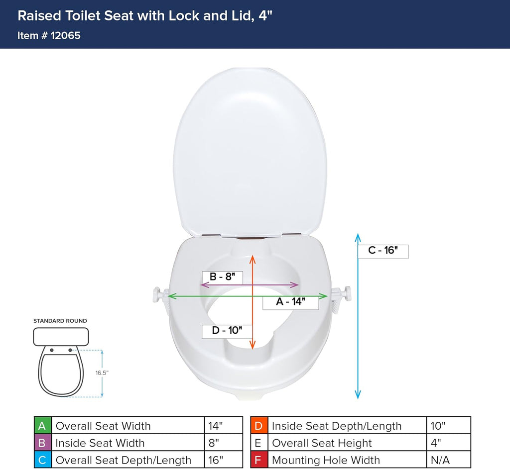 Raised Toilet Seat with Lock and Lid, Standard Seat, 4"