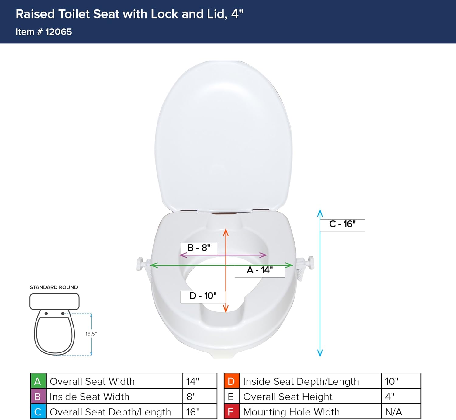 Raised Toilet Seat with Lock and Lid, Standard Seat, 4"