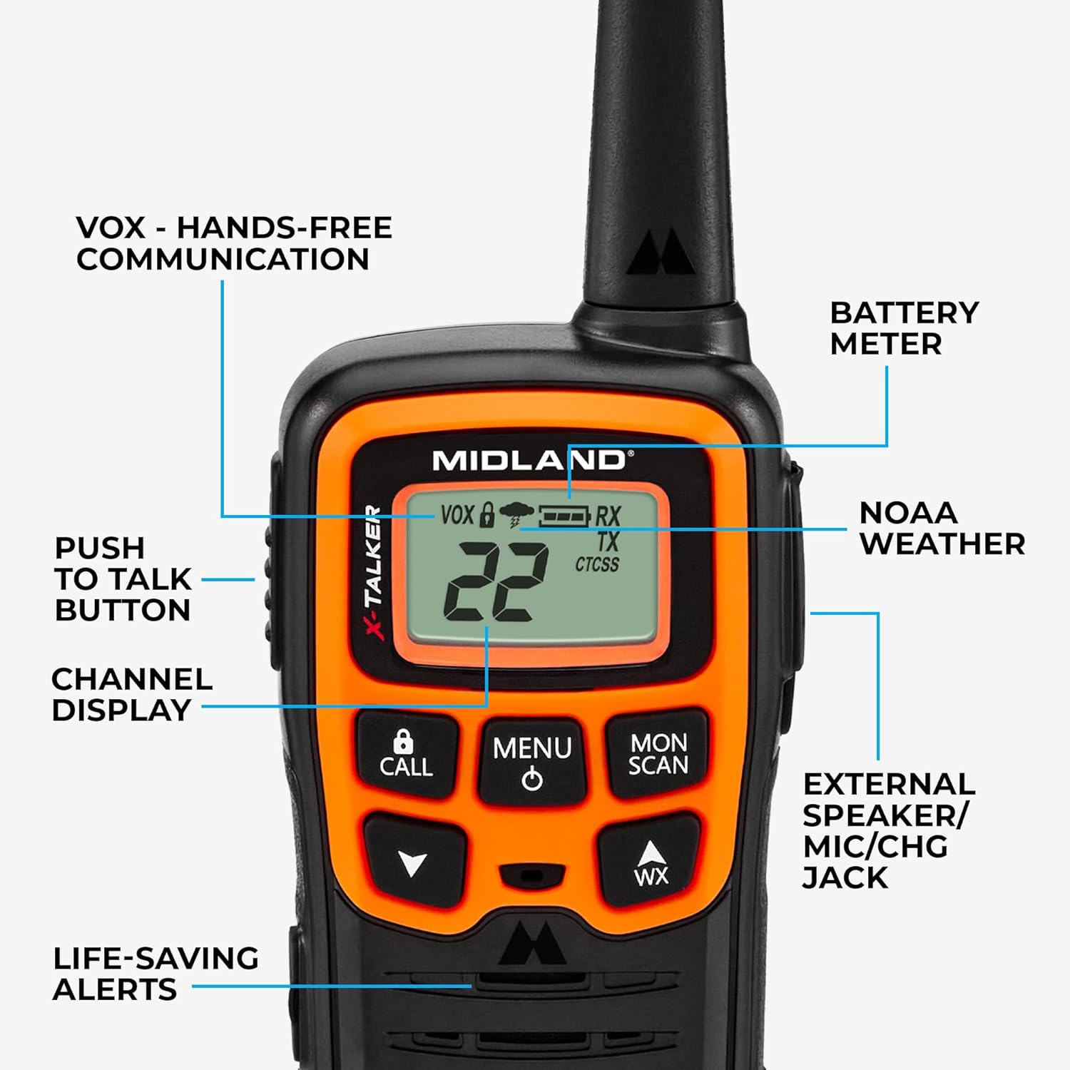 T51VP3 X-TALKER Spotting and Recovery Walkie-Talkie Long Range - FRS Two Way Radio for kids Caravanning with NOAA