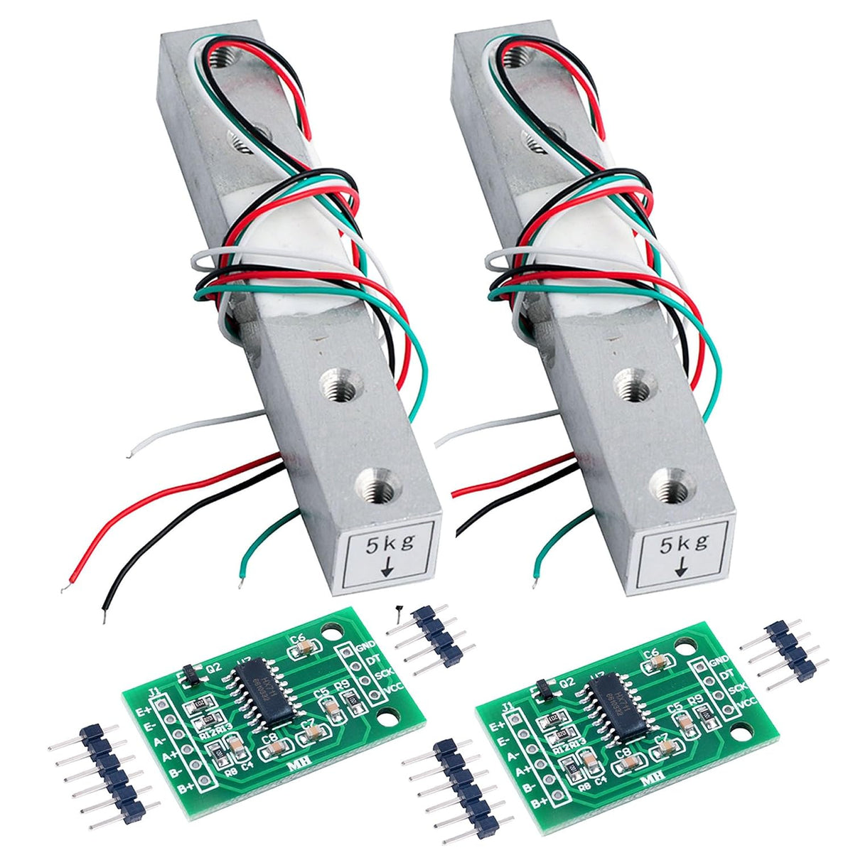 2sets 5kg Load Cell Weight Sensor + HX711 Load Cell Amplifier Module Weighing Sensor Dual-Channel 24 Bit Precision A/D Module