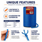 Heavy Duty PP/Polyester/Nylon Rope on Spool, Blue, 5/16inX1640FT