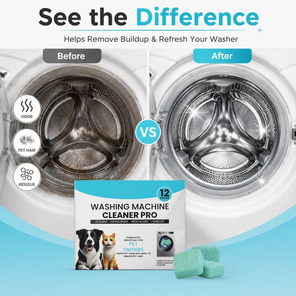 Washing Machine Cleaner Tablets, 12 Count Washer Cleaner for Pet Owners, Deep Cleaning Deodorizer for HE Front Load