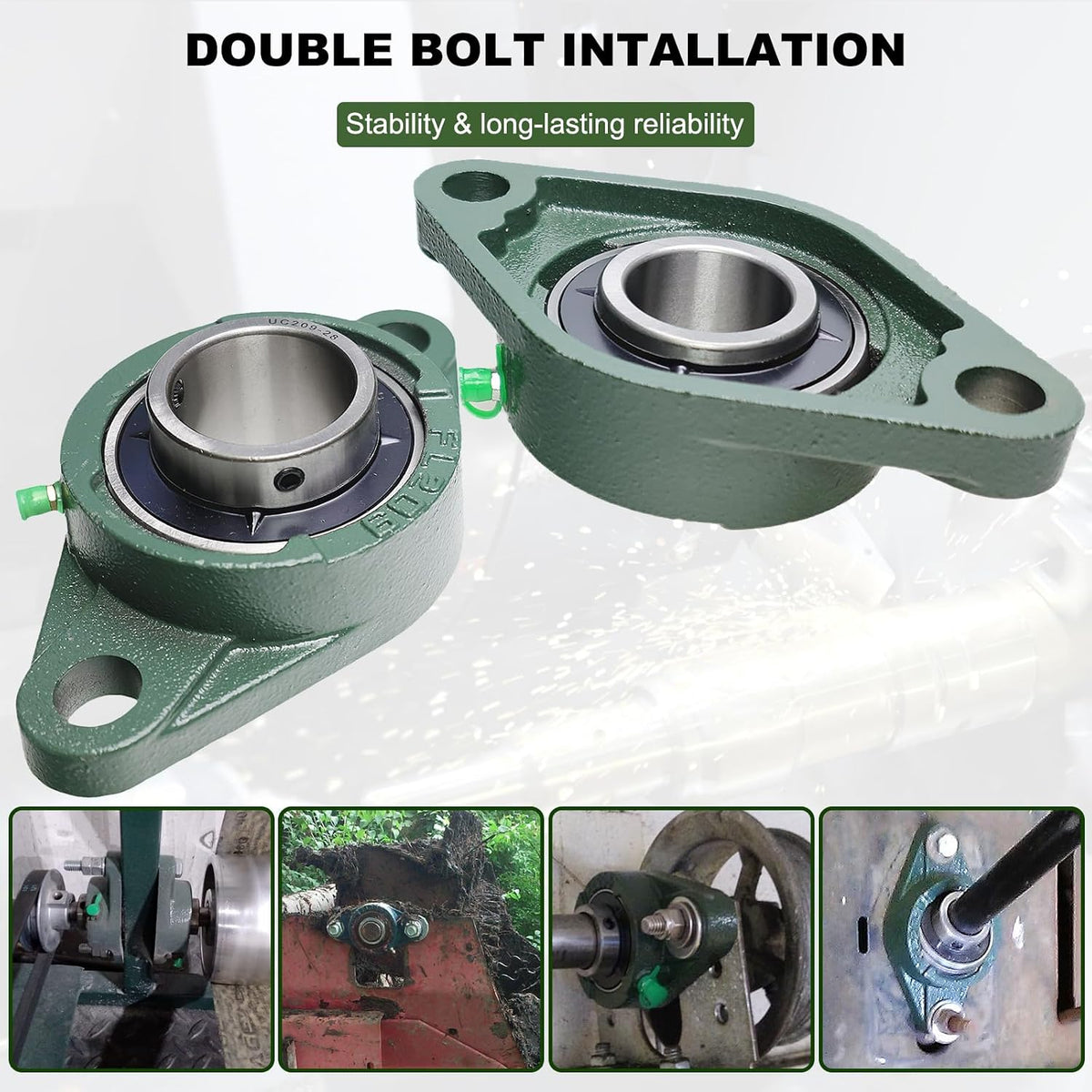 2 Pack UCFL209-28 Pillow Block Bearing – Flange 2 Bolt Mounted Pillow Block Bearings – Bearing Steel Bearings with 1-3/4" Bore - Self-aligning Bearings with Solid Cast Iron Base