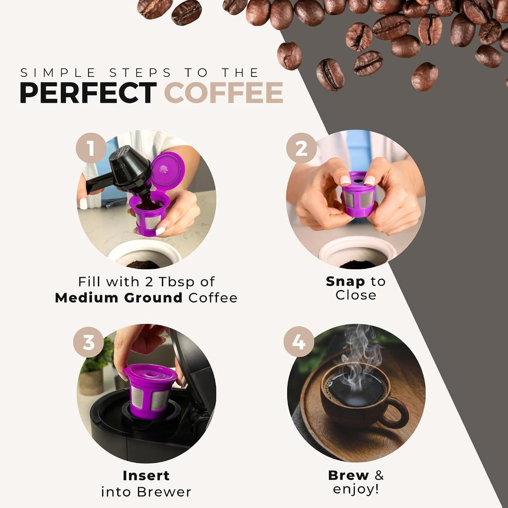 Café Save Reusable K-Cup Coffee Filter Cups, 6 Pack | Refillable 1-Stream Capsules, Built-In Mesh Strainers, 100% BPA