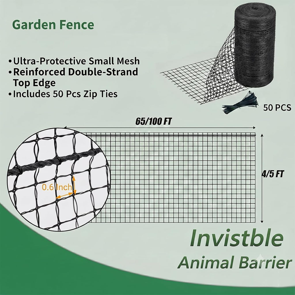 5x100 FT Deer Fence Netting, Plastic Mesh Roll, Garden Protection, Black